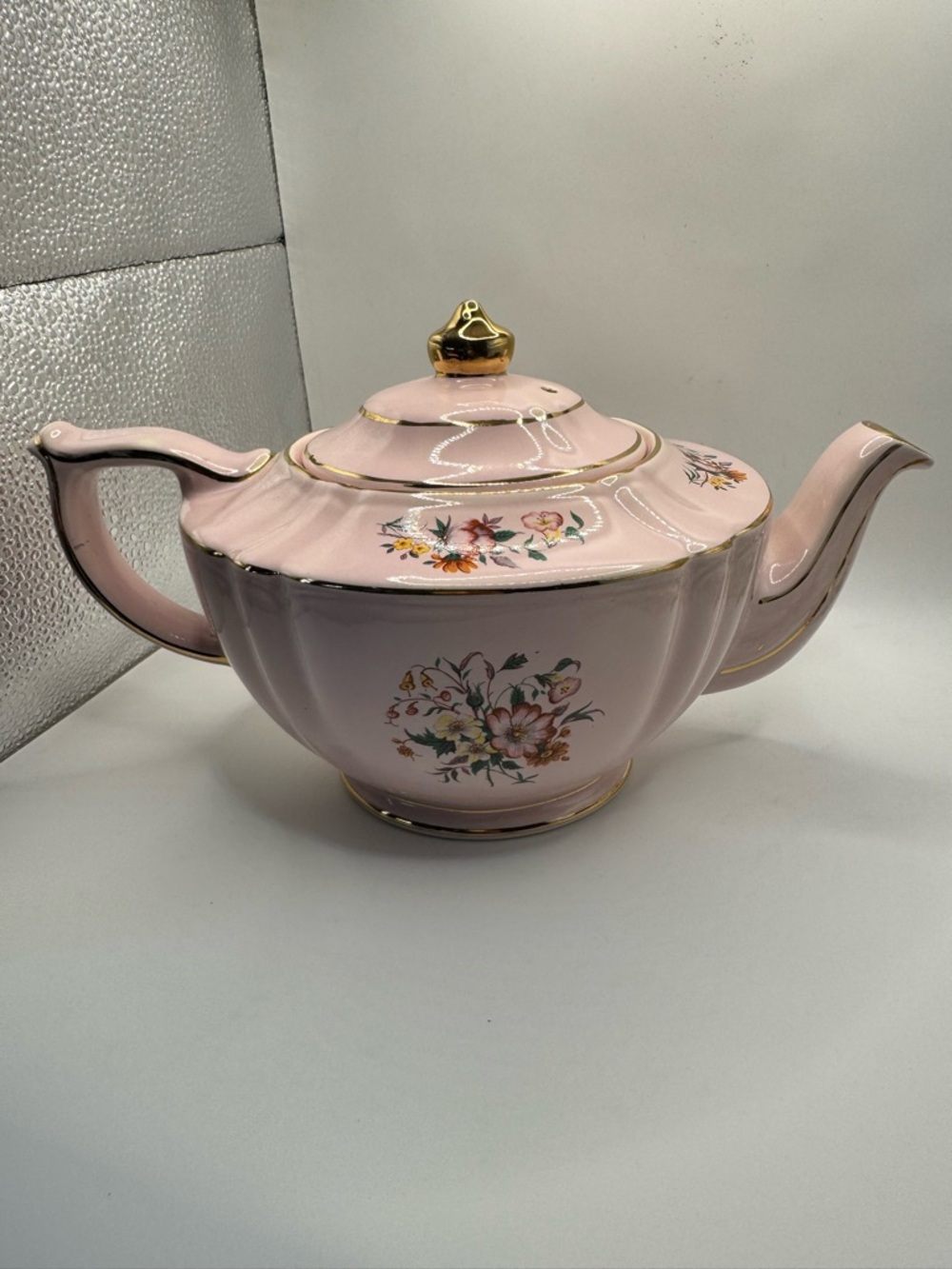 Sadler signed- made in England Vintage Pink Floral Teapot with Gold Accents